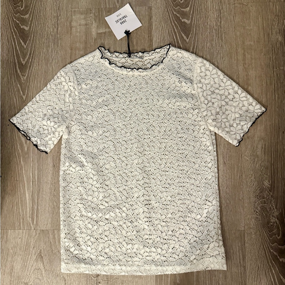 Zara Lace Top with Contrasting Trim - White and Black